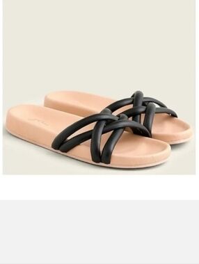 J Crew Pacific Cushy Strap Sandal Slides Leather Black Size 10
